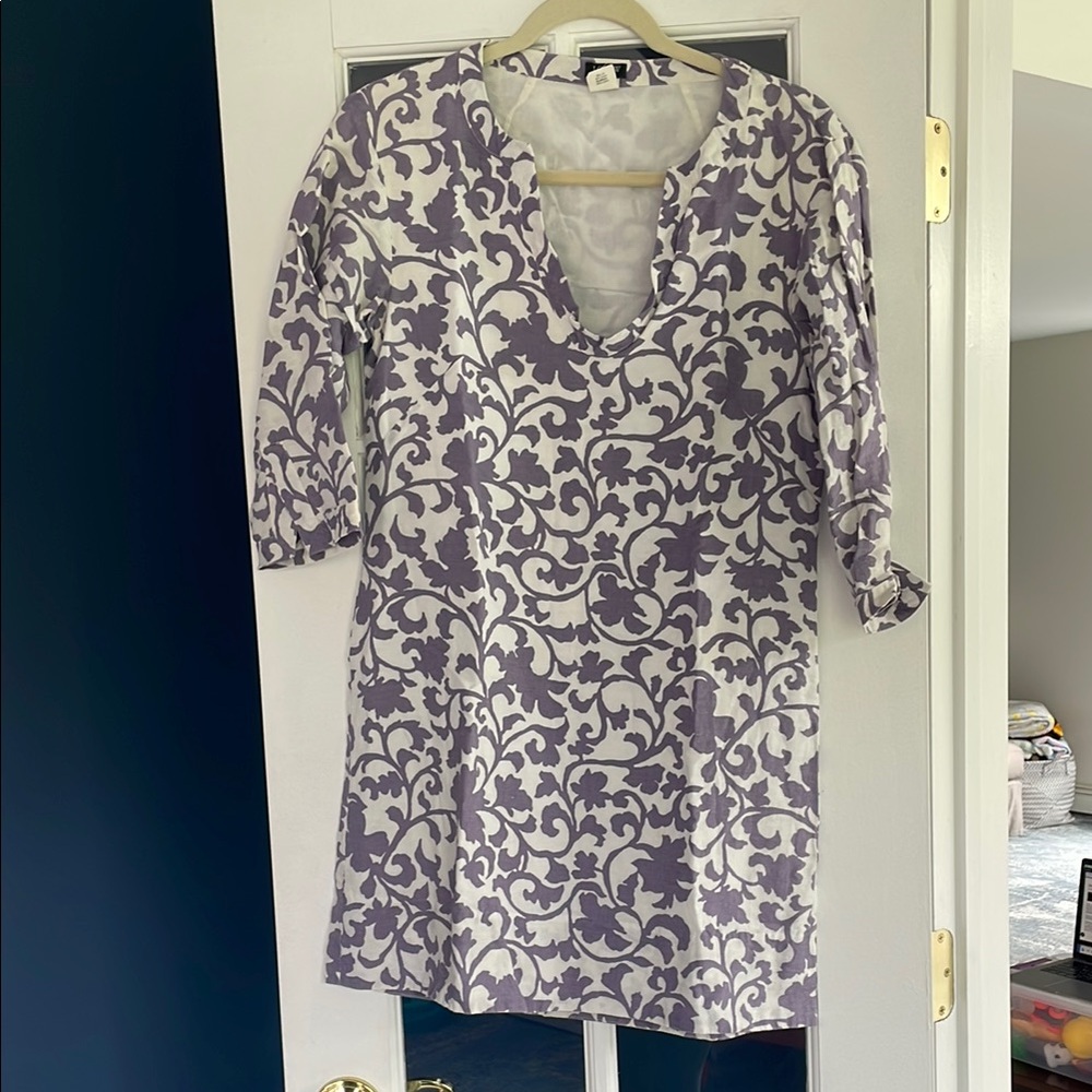 J. Crew Purple and White Graphic Tunic with 3/4 Sleeves